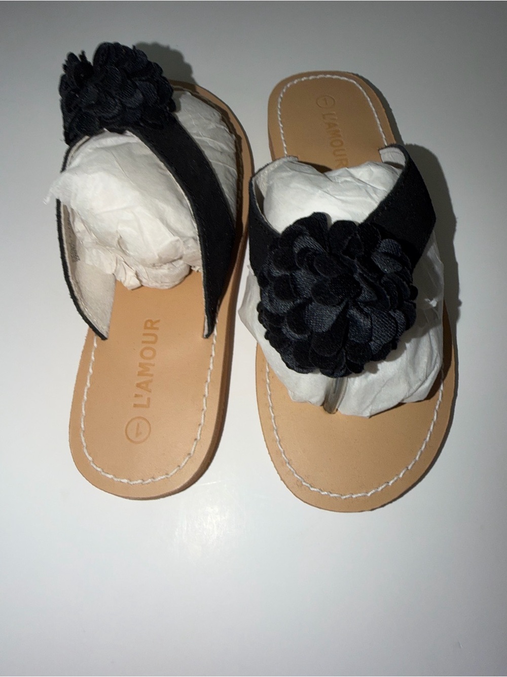 L'Amour Black Flower Thong Sandals Girls Size 1 | Wedding Church Summer